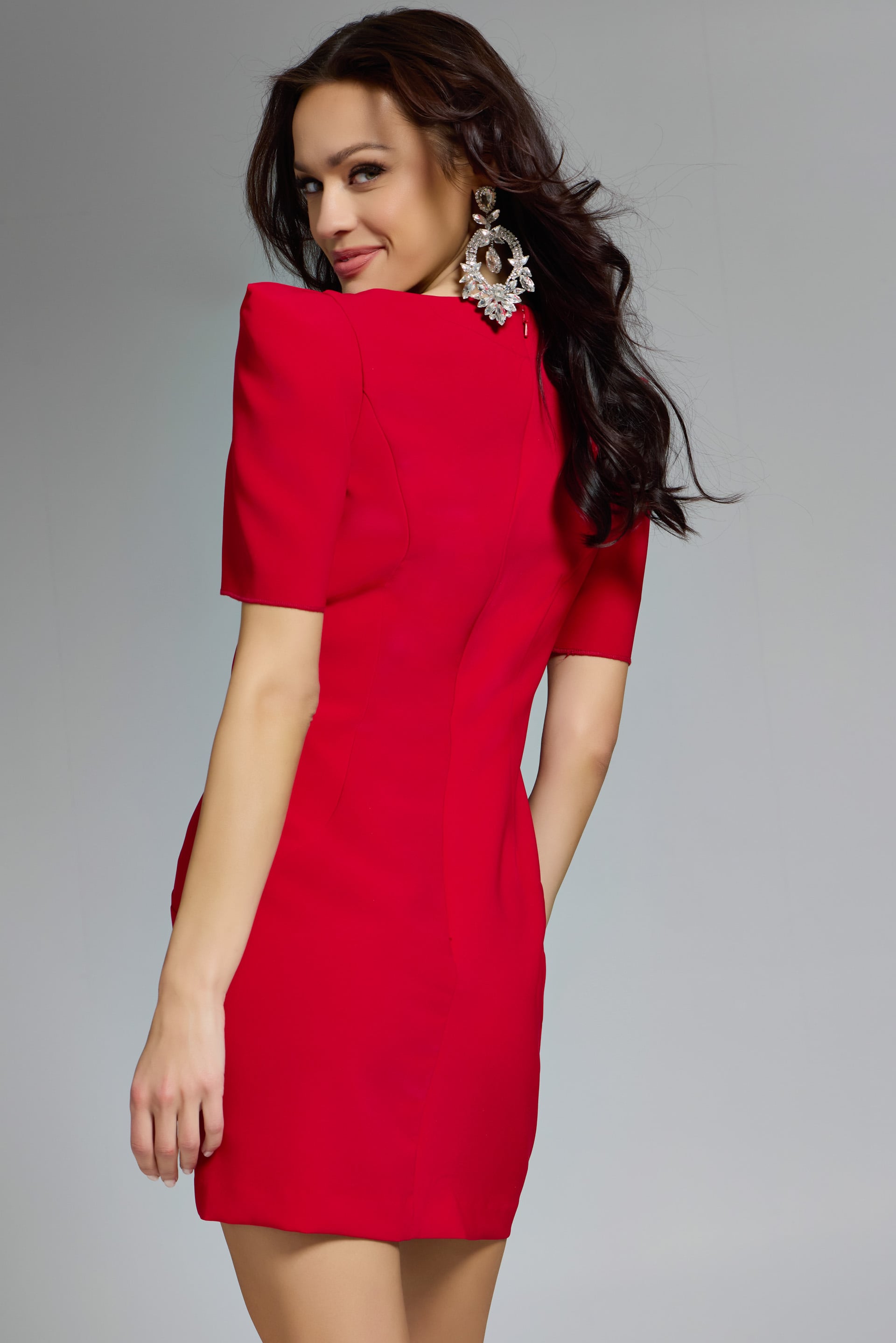 Crew High-Neck Mini Short Scuba Cocktail Bodycon Jovani 42745