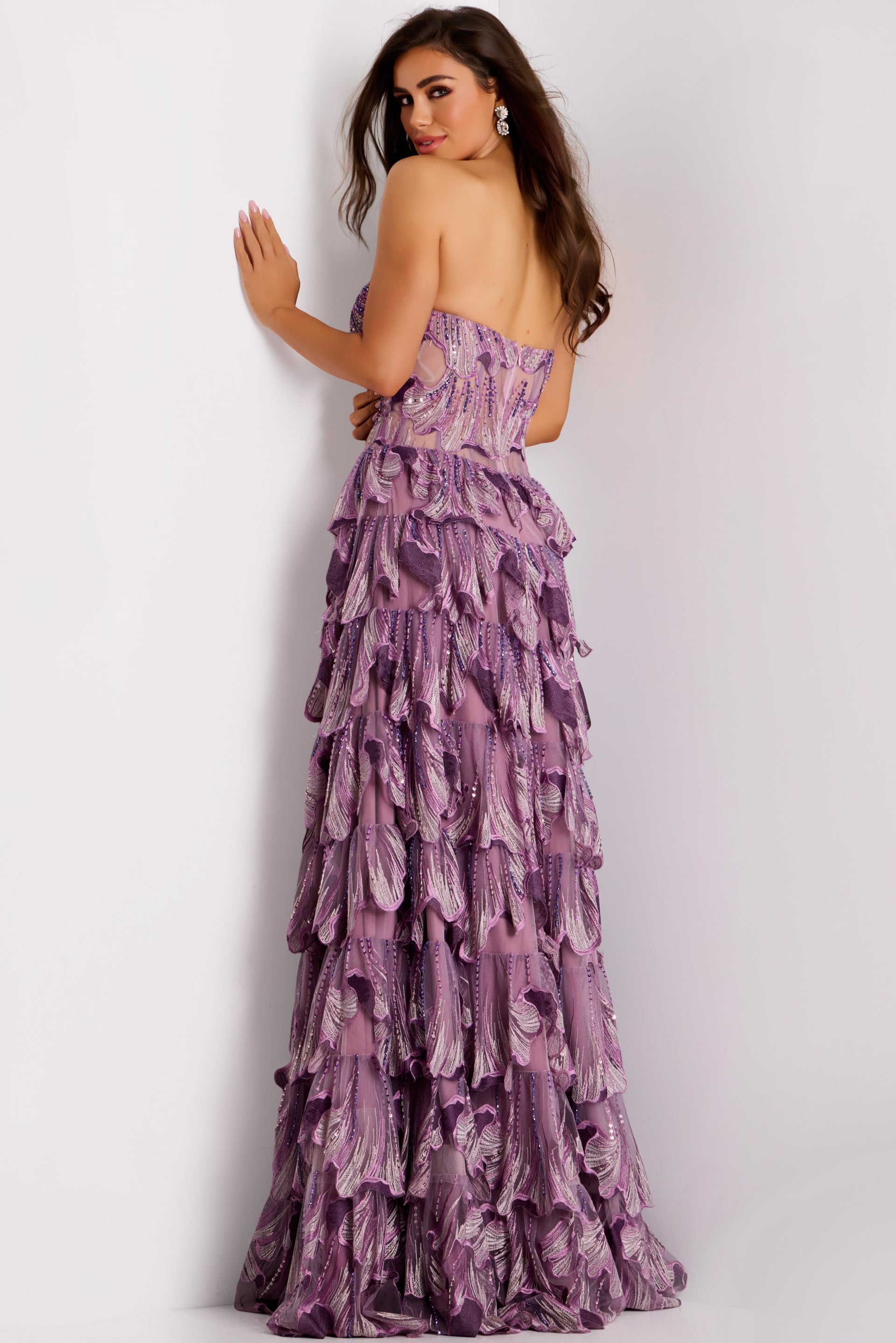 Prom Dresses Long Formal Corset Beaded Ruffle Prom Dress Jovani 42793 Purple