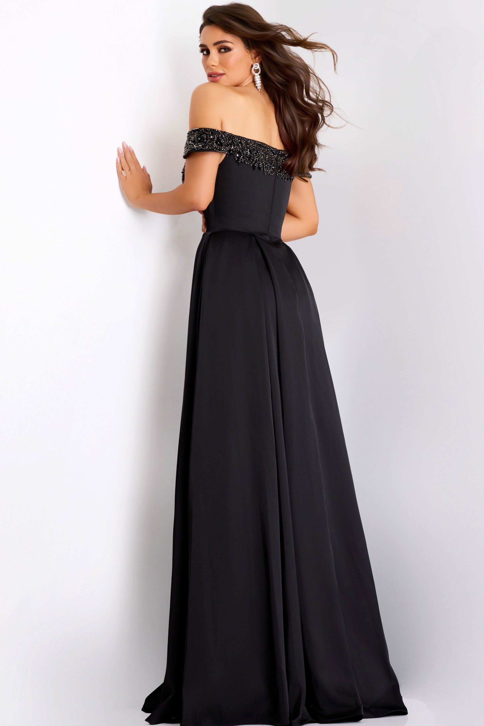 Prom Dresses A Line Long Formal Beaded Slit Evening Prom Dress Jovani 42849 Black