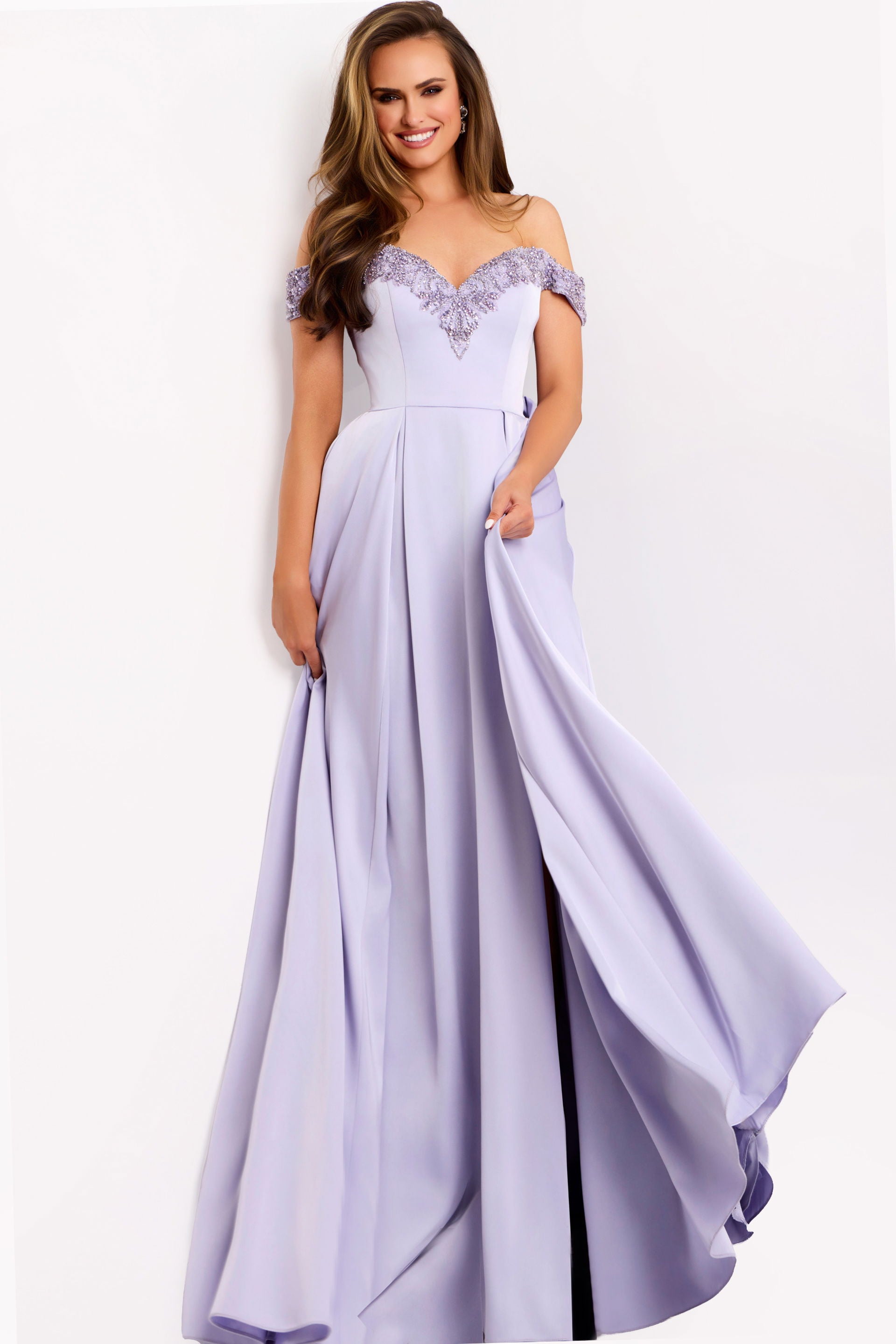Prom Dresses A Line Long Formal Beaded Slit Evening Prom Dress Jovani 42849 Lilac