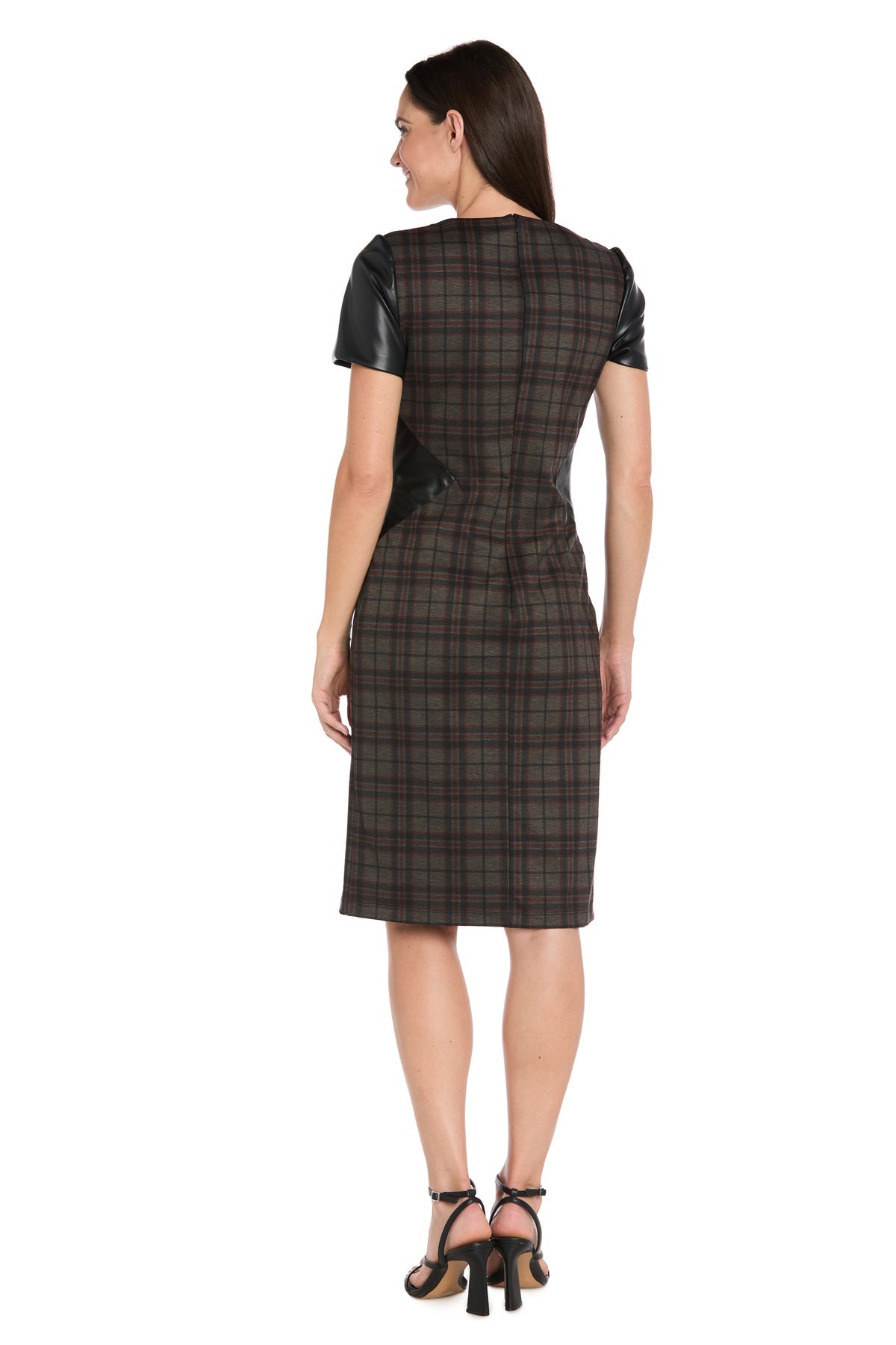 Keyhole Knee-Length Plaid Cocktail Dress by R&M Richards 4285 in Red/Black/Red
