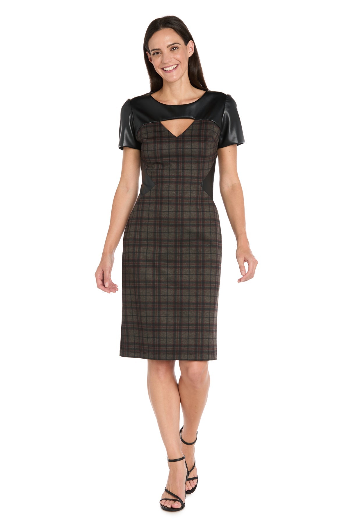 Keyhole Knee-Length Plaid Cocktail Dress by R&M Richards 4285 in Red/Black/Red