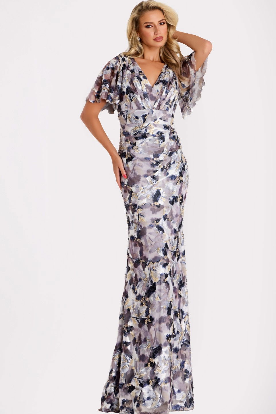 Formal Dresses Long A Line Formal Prom Evening Dress Jovani 43046 Grey/Multi