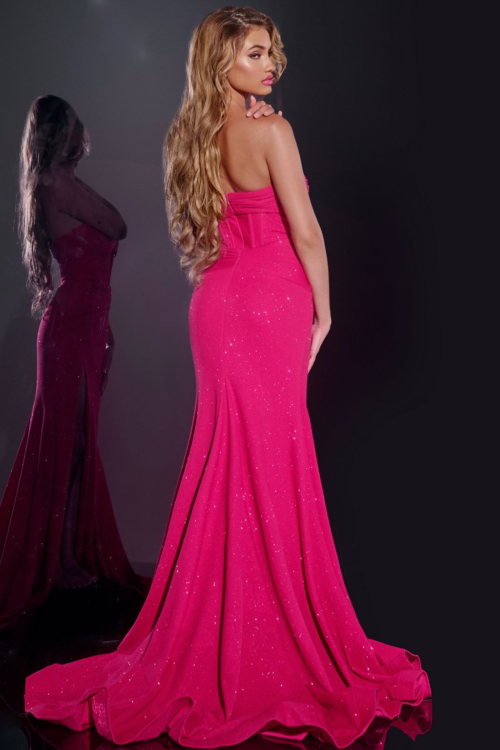 Prom Dresses Long Formal Glitter Detail High Slit Prom Dress Fuchsia