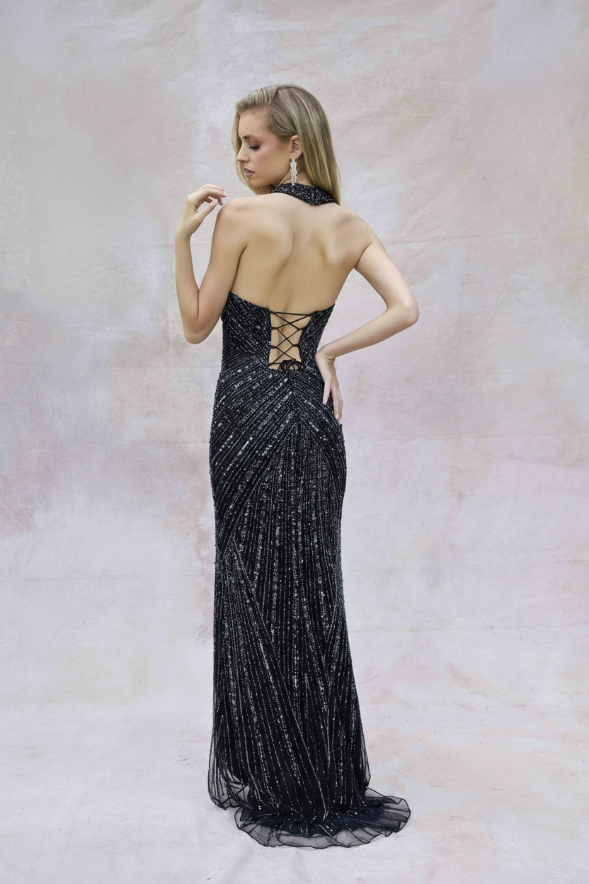 Prom Dresses Beaded Long Sequin Prom Formal Evening Dress Black