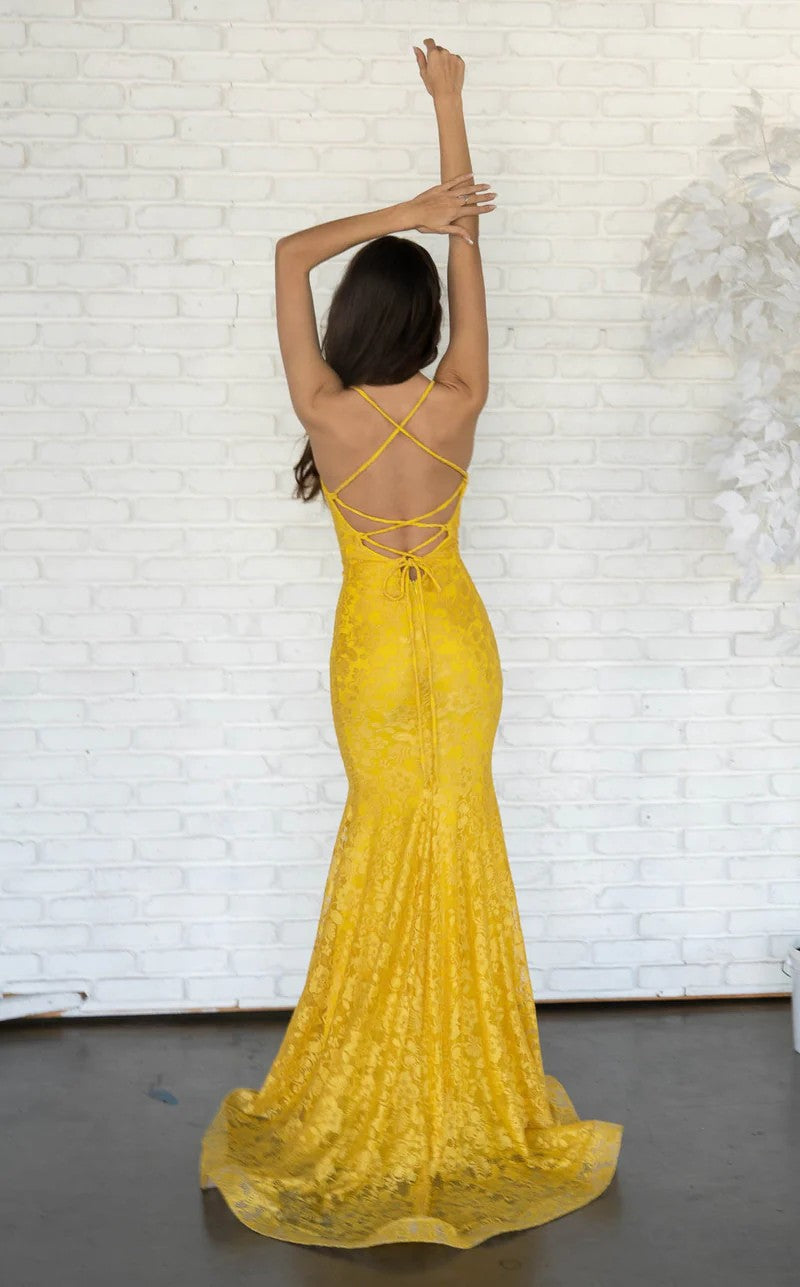 Prom Dresses Lace Formal Fitted Long Prom Dress Light Yellow