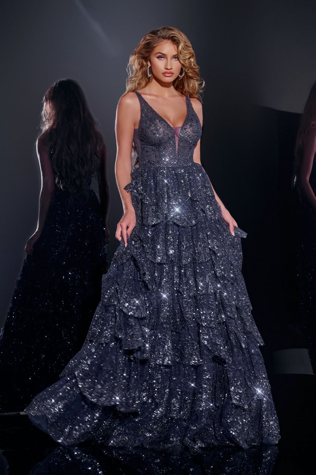 Prom Dresses Glitter Long Sequin A Line Formal Prom Dress Navy