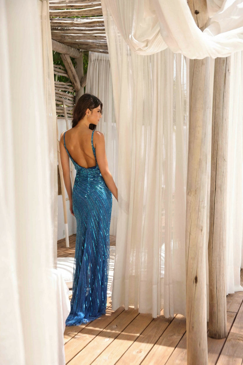 Prom Dresses Fitted Slit Formal Long Prom Dress Peacock