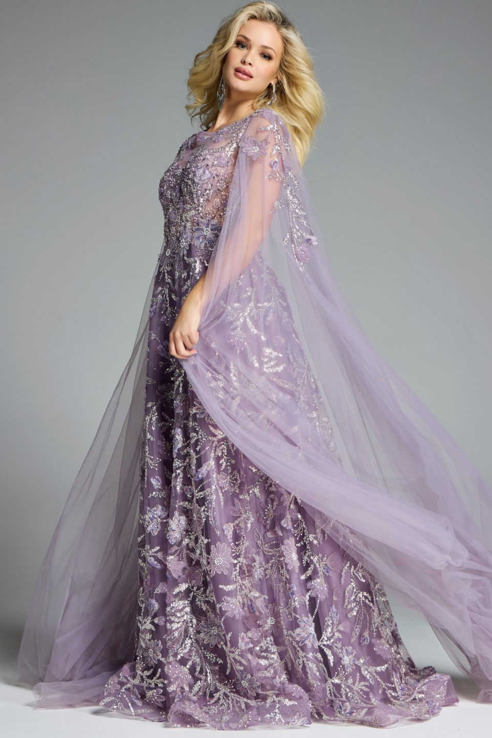 Mother of the Bride Dresses Long Cape Sleeve Formal Mother of the Bride Dress Jovani 43312 Purple