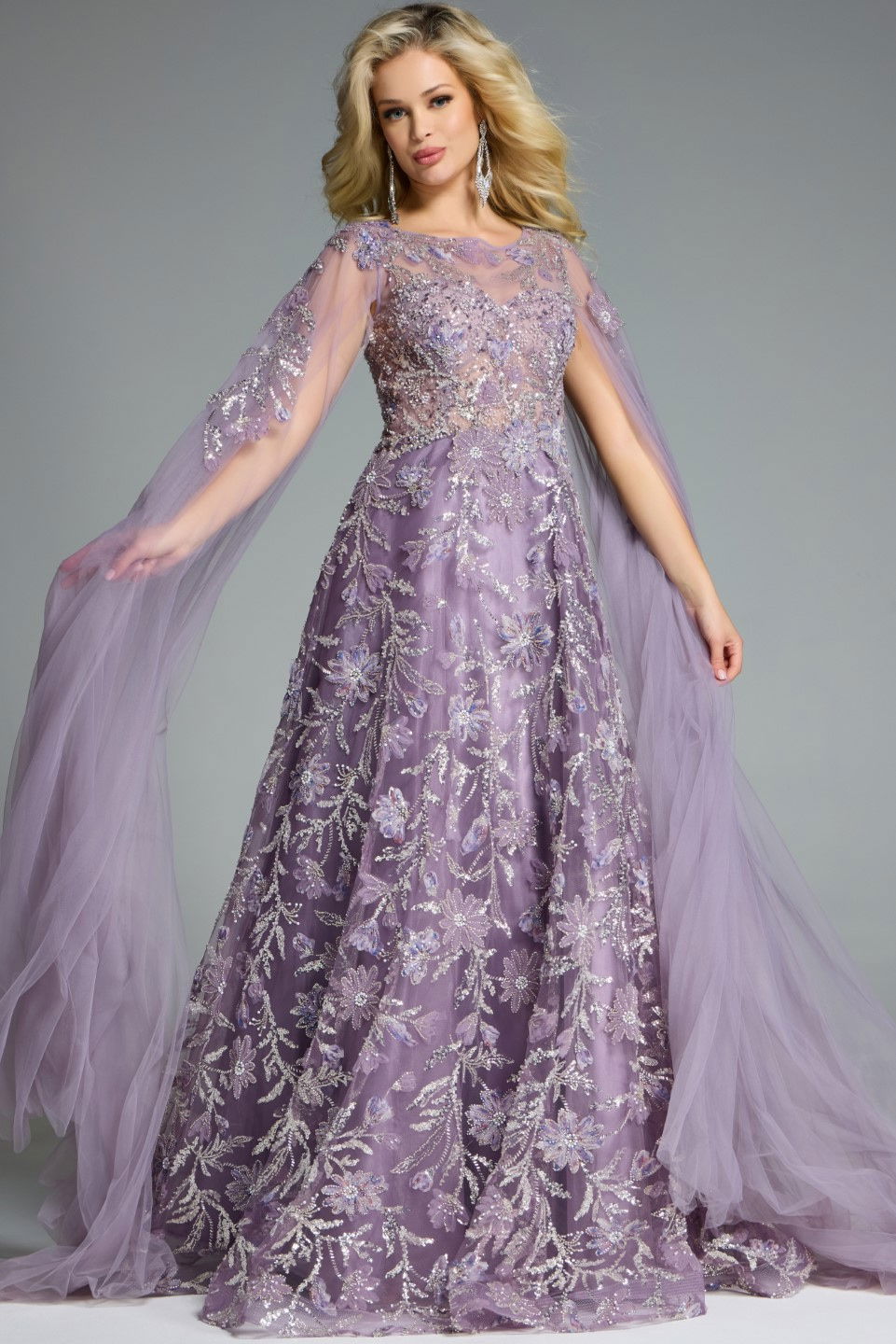 Mother of the Bride Dresses Long Cape Sleeve Formal Mother of the Bride Dress Jovani 43312 Purple