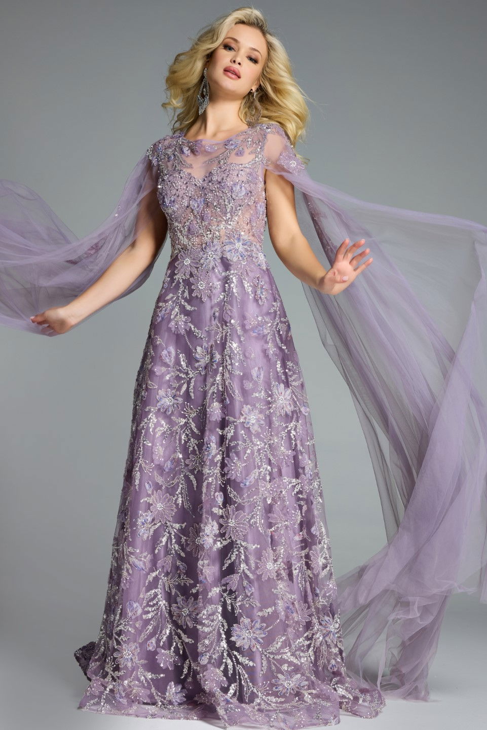 Mother of the Bride Dresses Long Cape Sleeve Formal Mother of the Bride Dress Jovani 43312 Purple