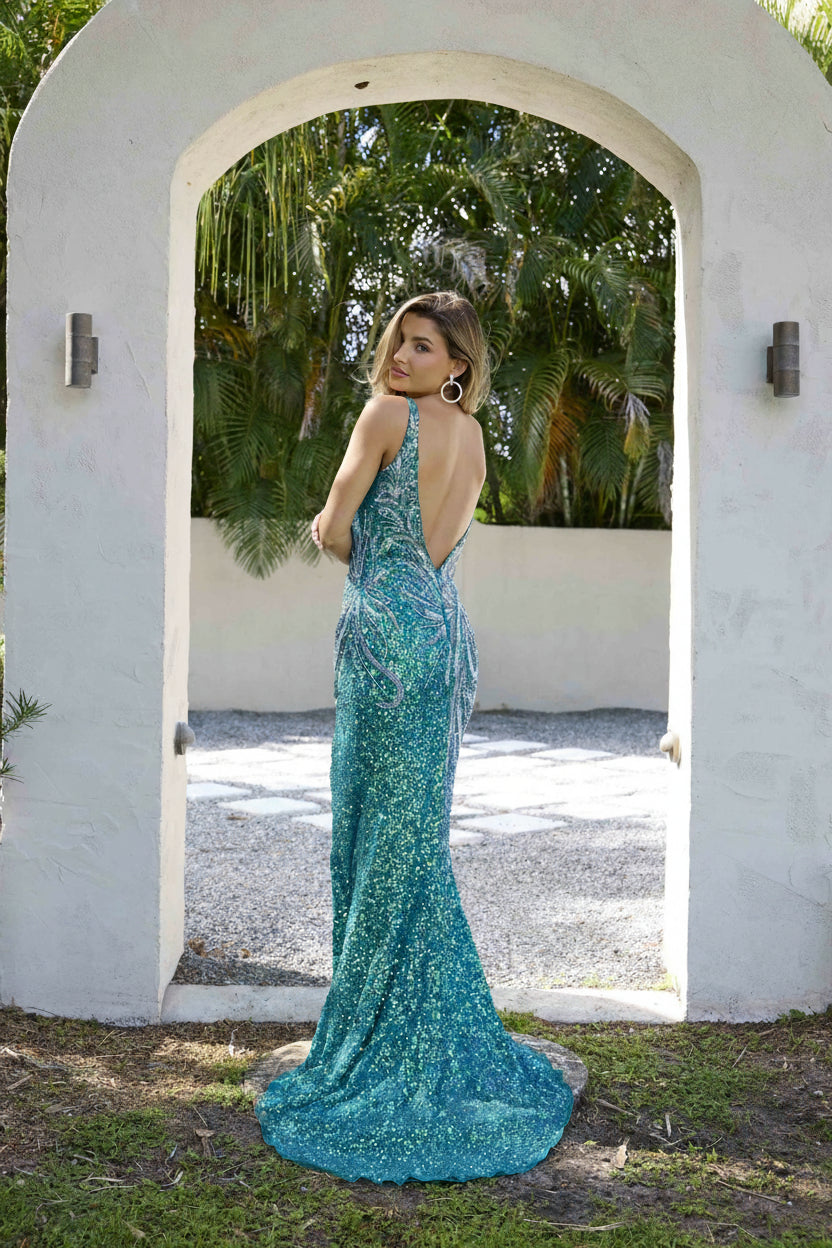 Prom Dresses Fitted Formal Long Slit Prom Dress Teal