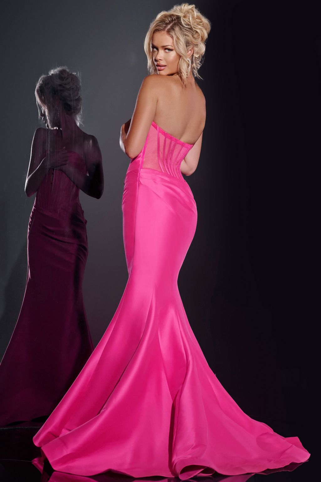 Prom Dresses Long Layered Corset Gown Formal Prom Dress Fuchsia