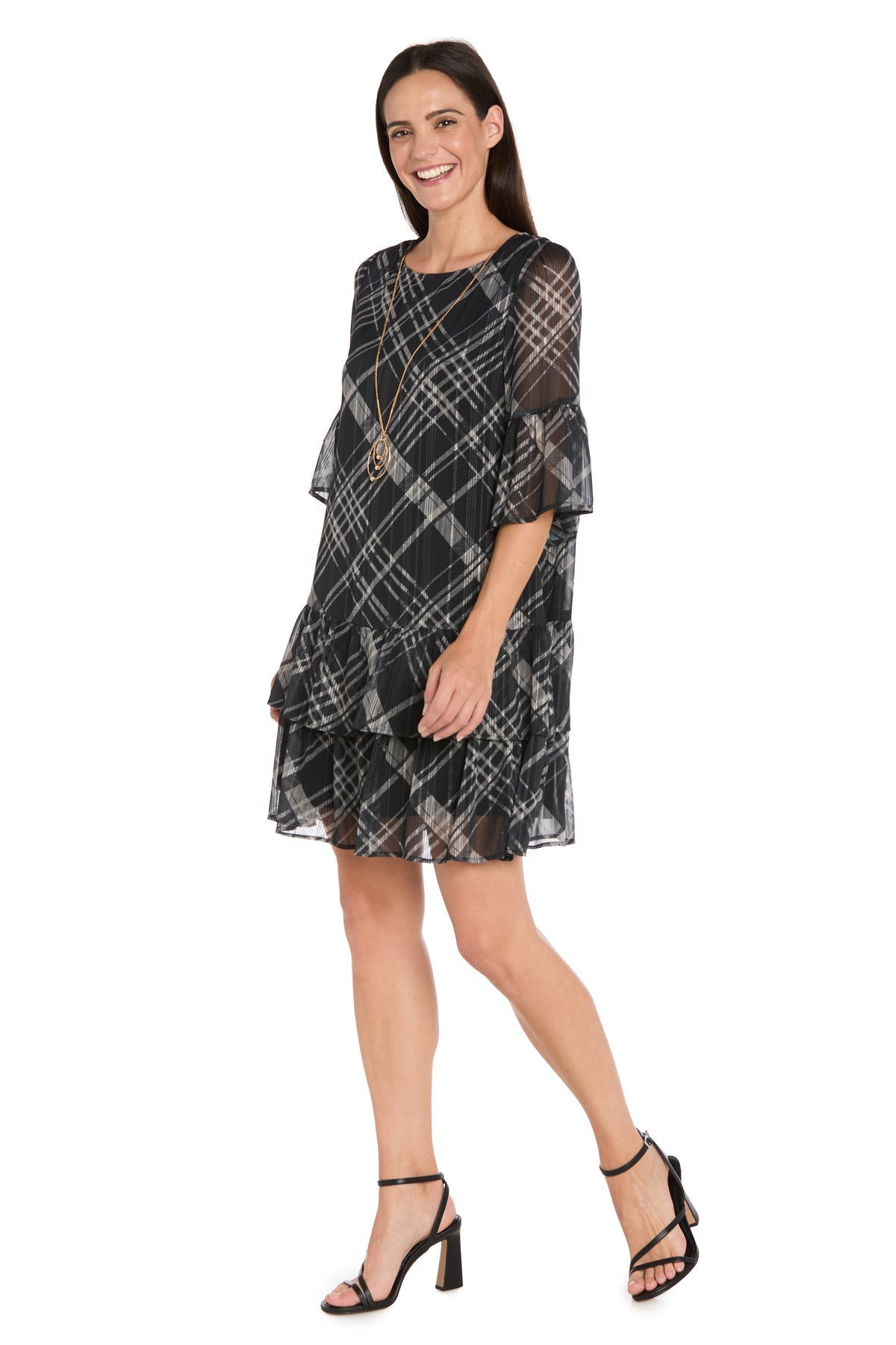 Cocktail Dresses Short Ruffle Midi Cocktail Dress R&M Richards 4341 Black/Multi