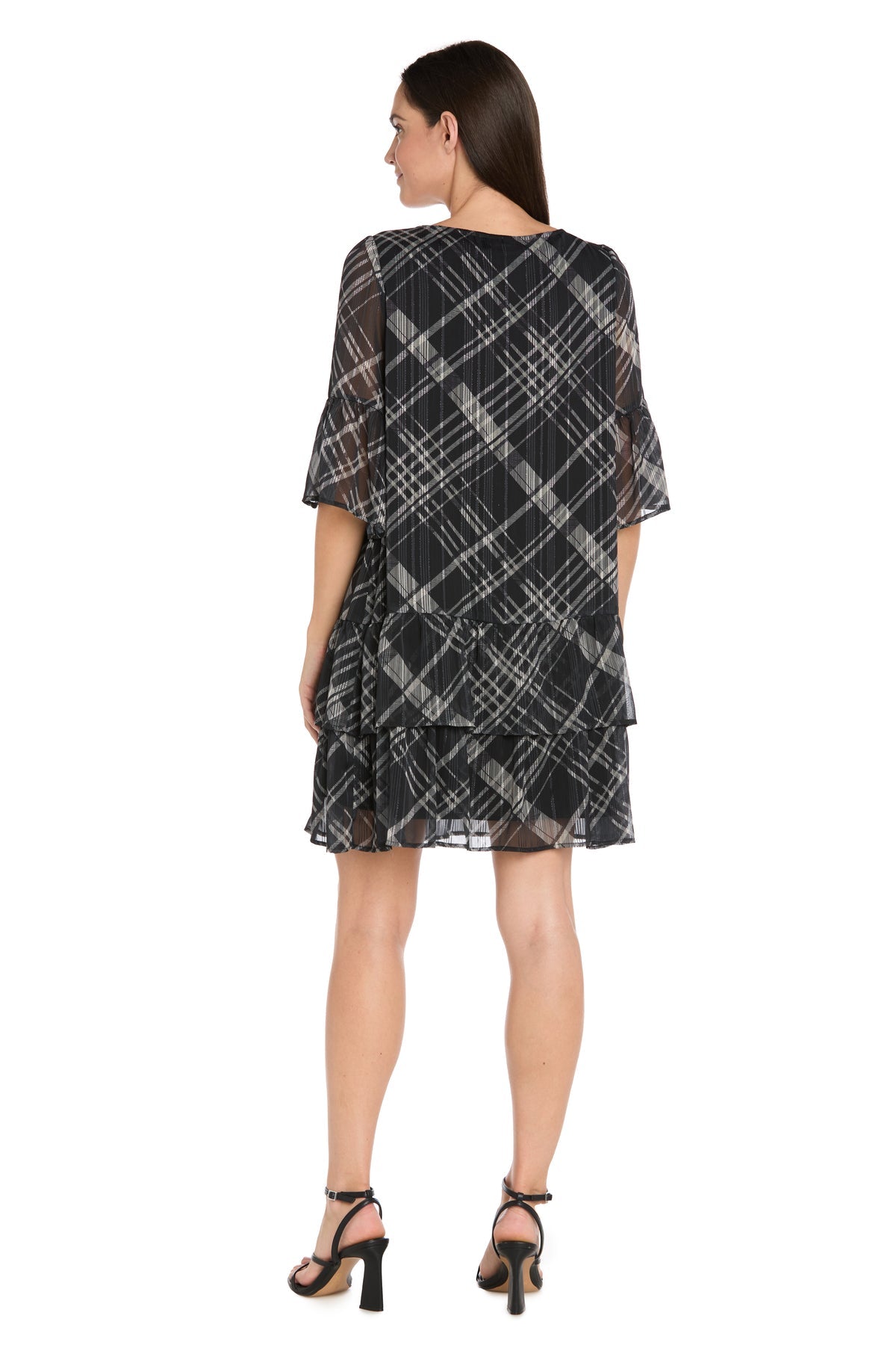 Cocktail Dresses Short Ruffle Midi Cocktail Dress R&M Richards 4341 Black/Multi
