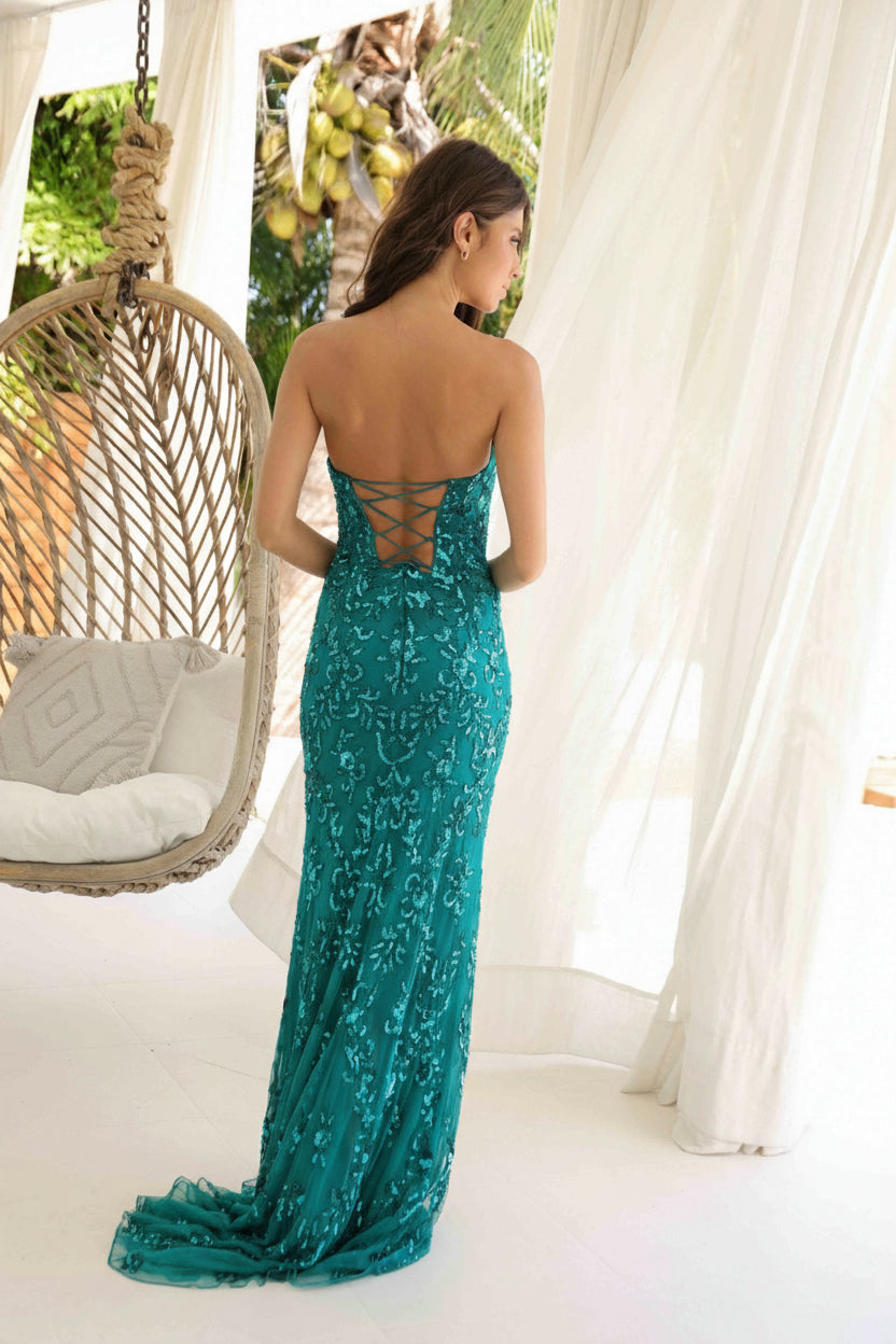 Prom Dresses Long Formal Beaded Prom Sequin Dress Teal