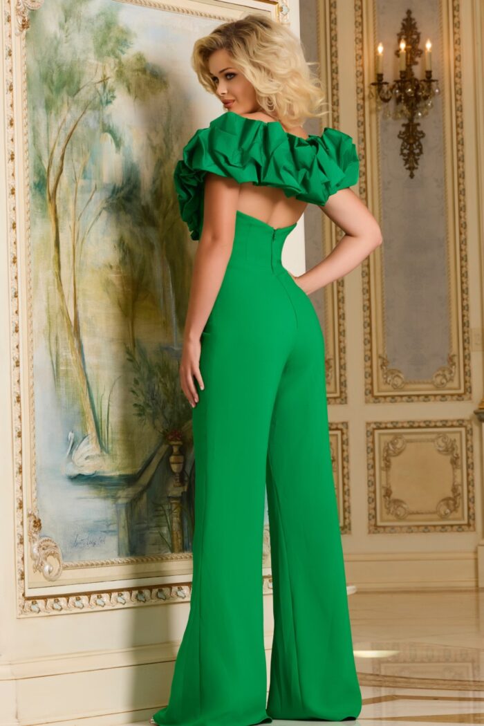Jumpsuit Long Formal Ruffled Evening Jumpsuit Emerald