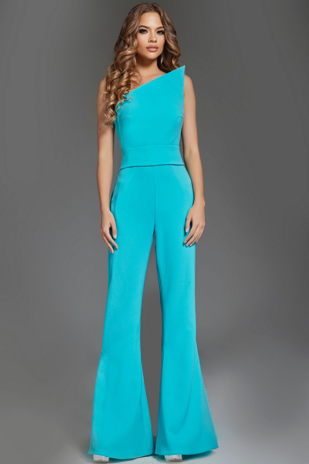 Jumpsuit Long One Shoulder Formal Jumpsuit Turquoise