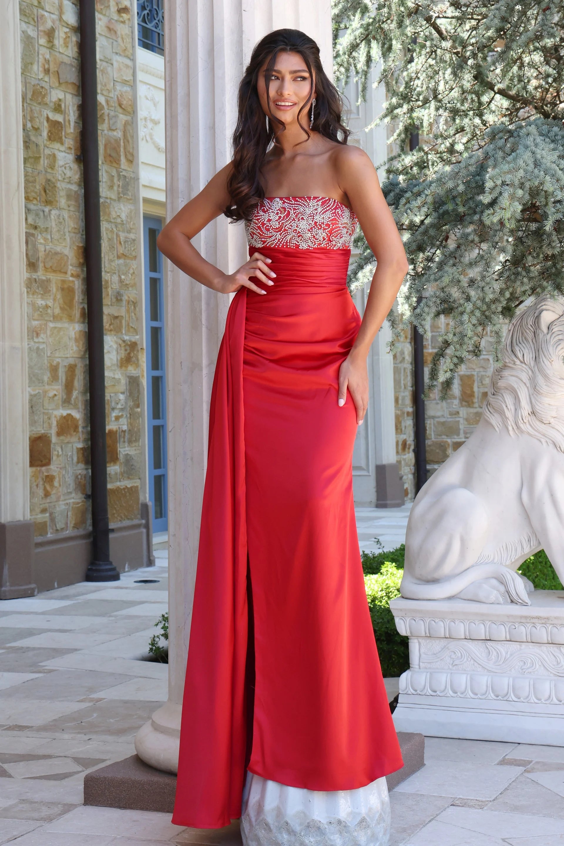 Prom Dresses Formal Long Fitted A Line Beaded Prom Dress Red
