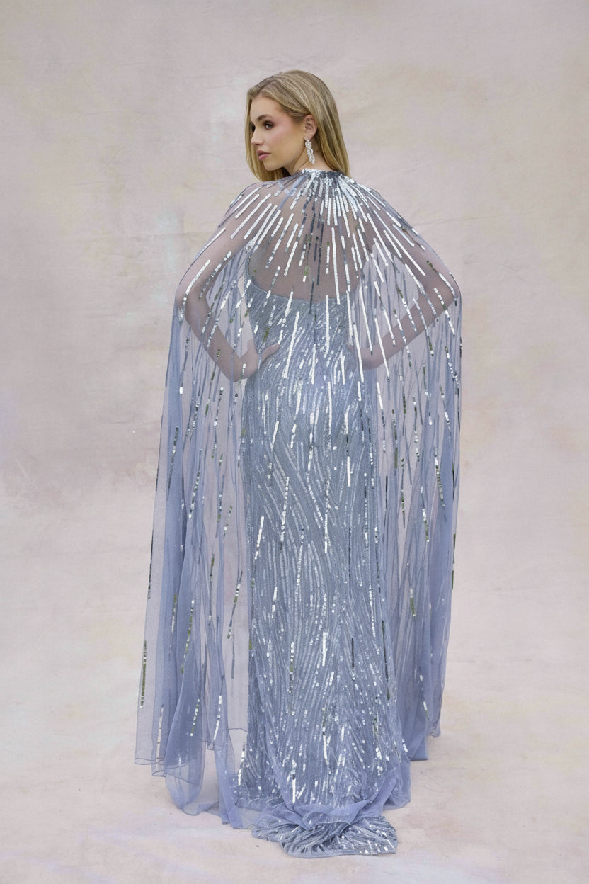 Prom Dresses Long Sequin Formal Long Cape Prom Dress Platinum