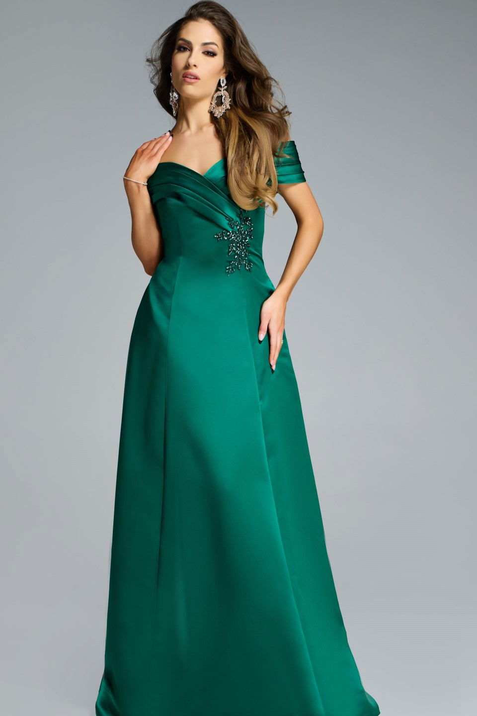 Formal Dresses Long A Line Formal Dress Jovani 43808 Dark Green