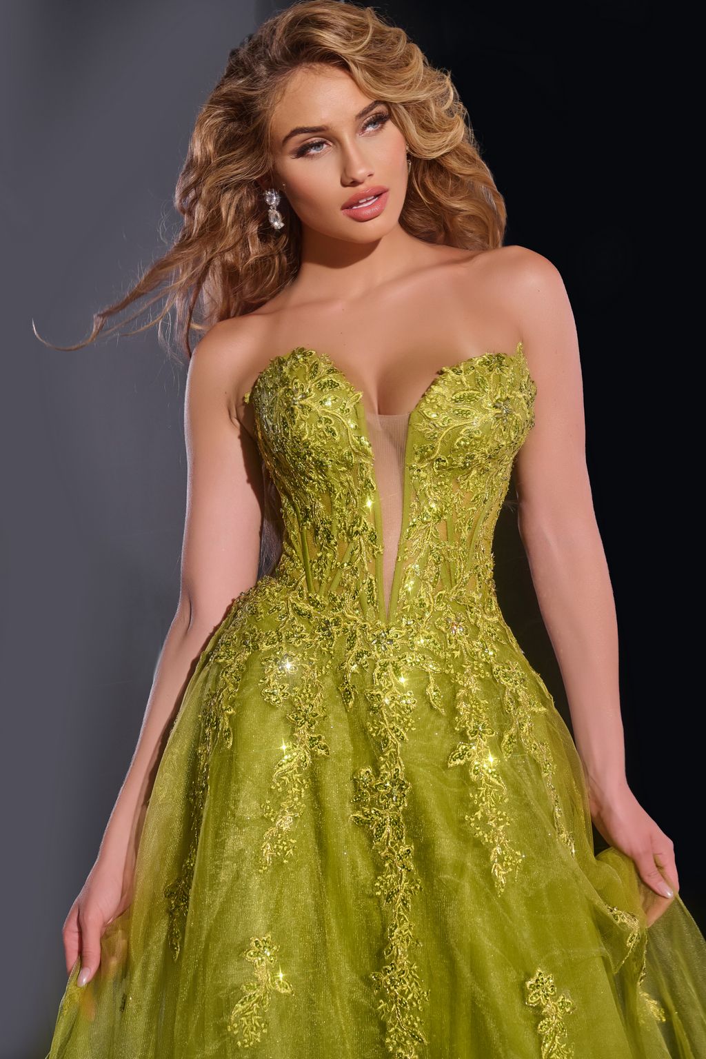 Prom Dresses Floral Long Formal Ball Gown Prom Dress Green
