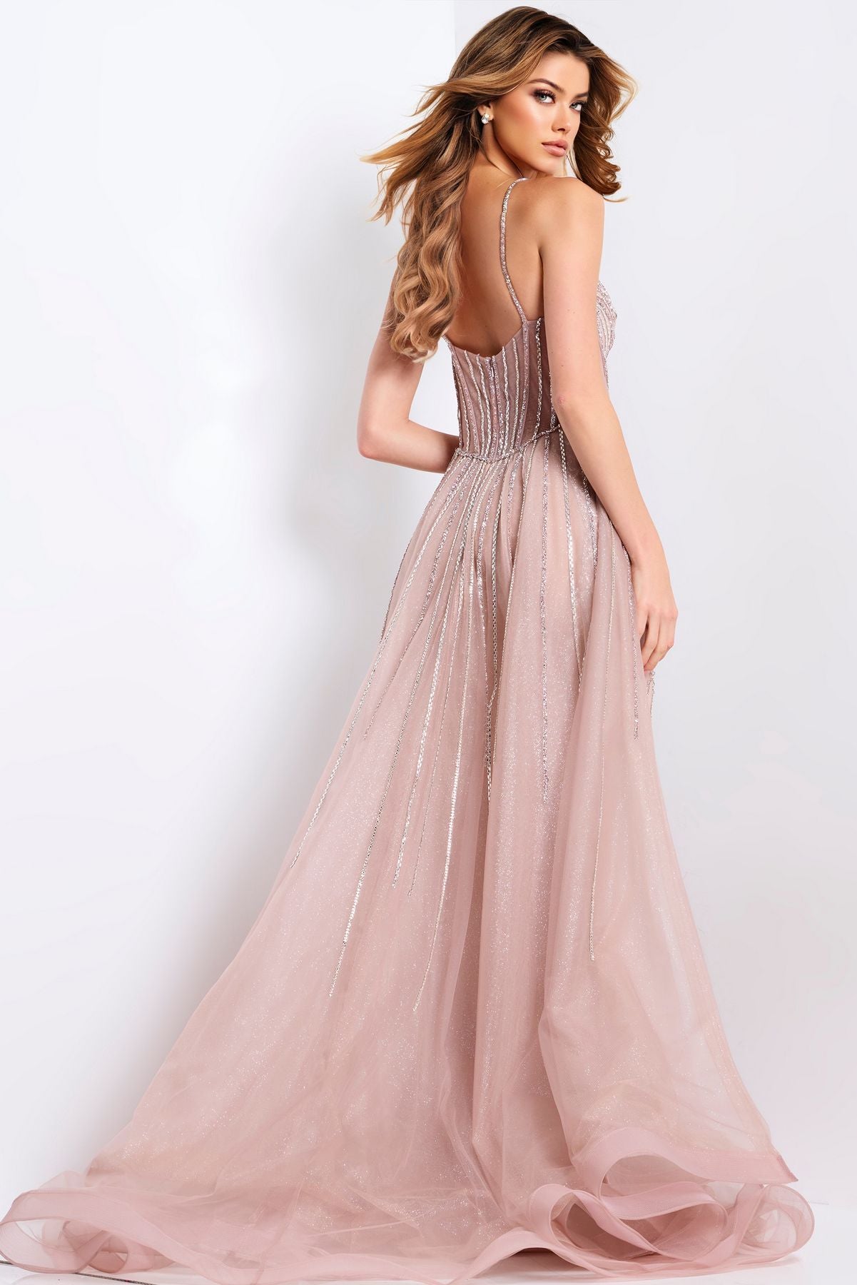 Prom Dresses Long Formal Beaded Corset A Line Evening Prom Dress Rose/Champagne