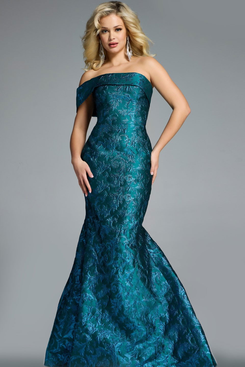 Formal Dresses Long Mermaid Floral Formal Dress Jovani 43978 Peacock
