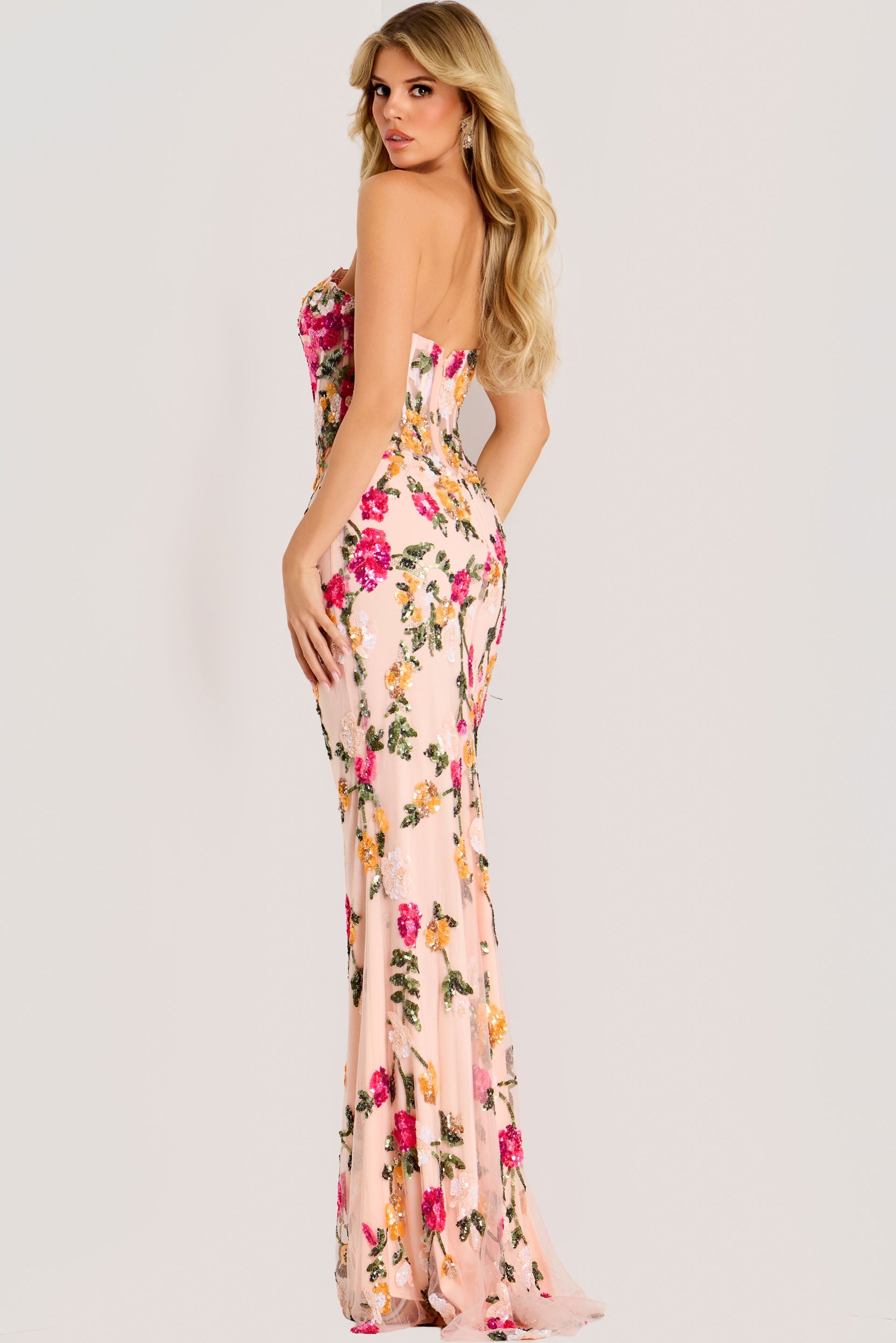 Formal Dresses Long Floral Sequin Prom Formal Dress Jovani 44011 Pink Multi