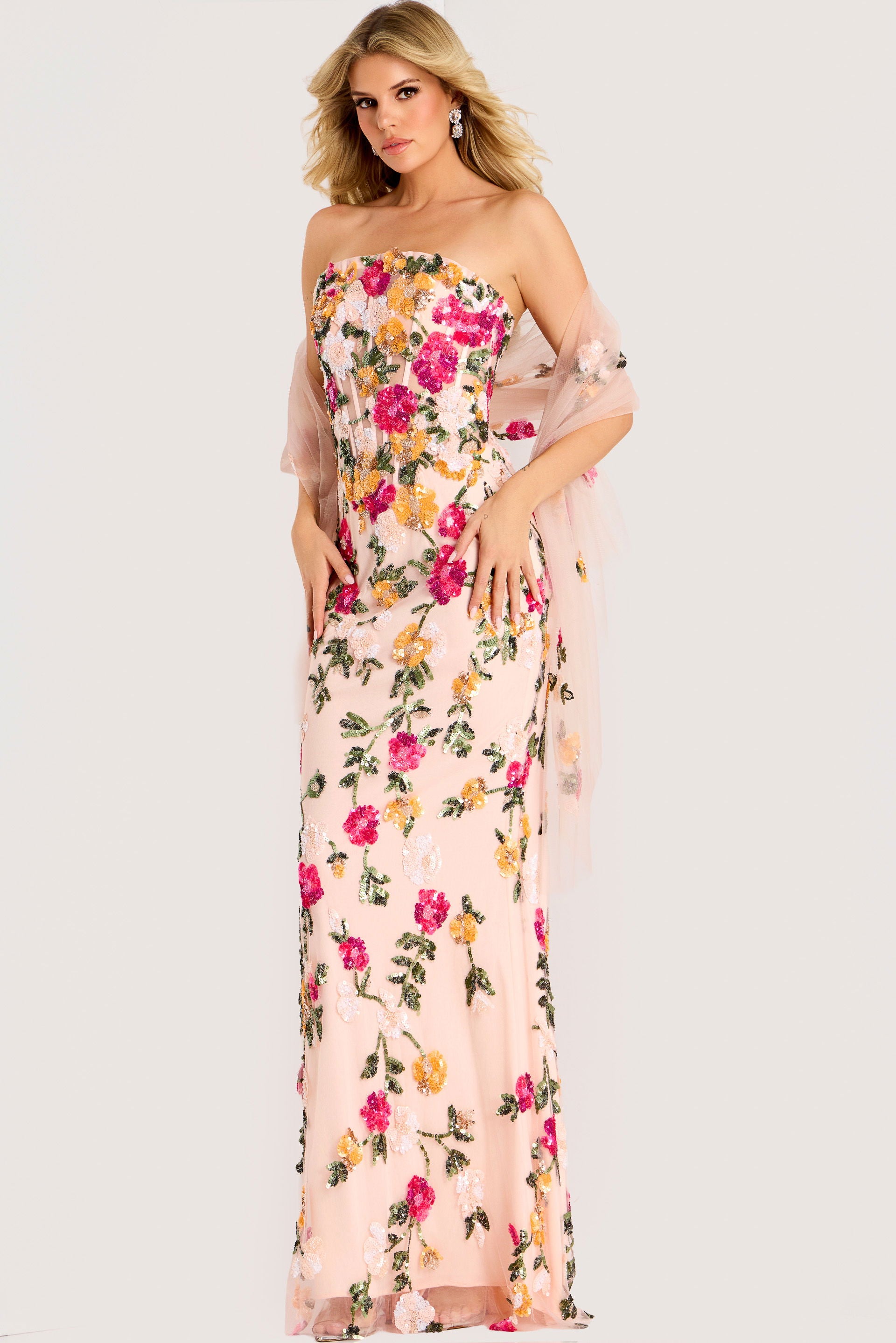 Formal Dresses Long Floral Sequin Prom Formal Dress Jovani 44011 Pink Multi