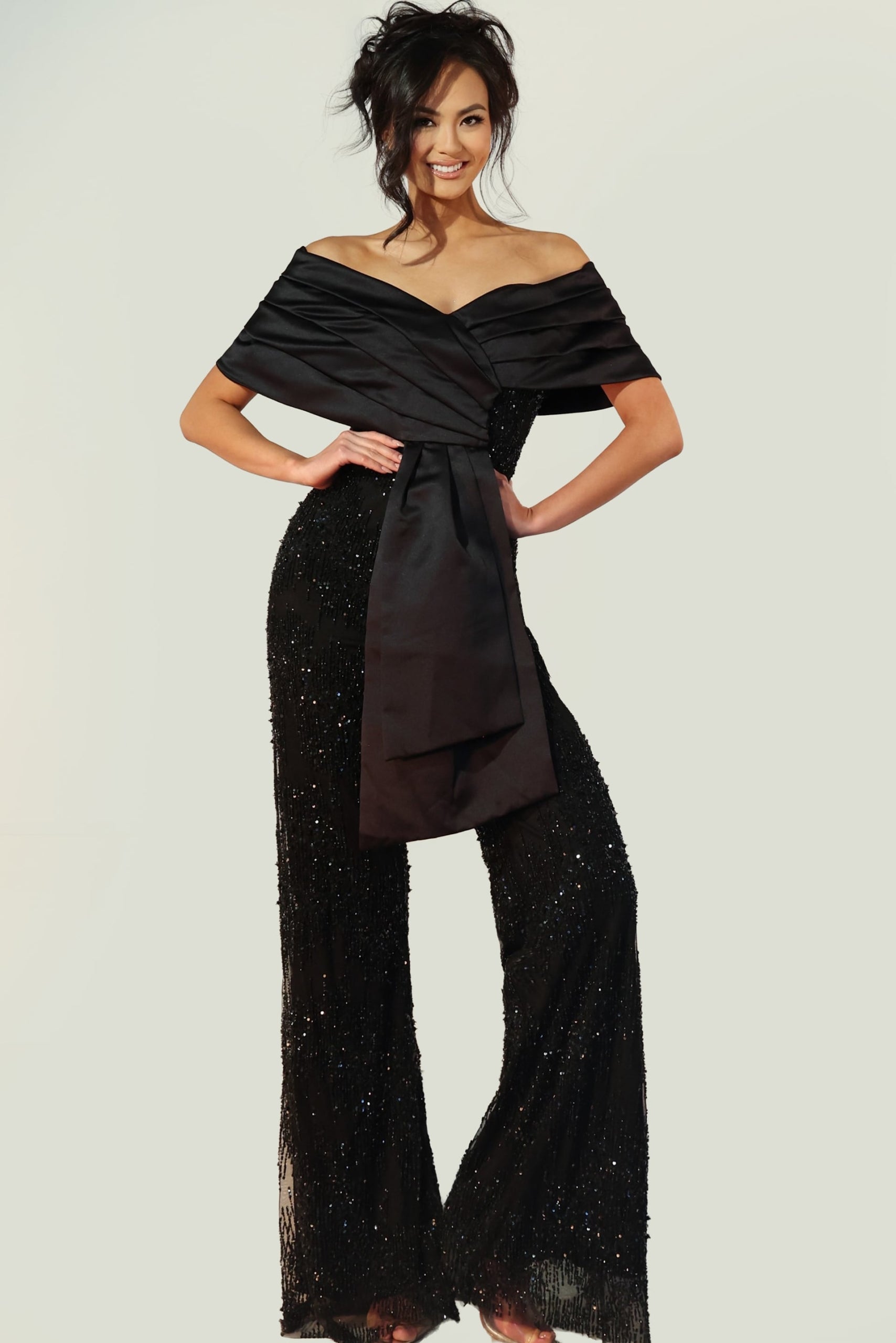 Jumpsuit Long Formal Beaded Jumpsuit Jovani 44018 Black