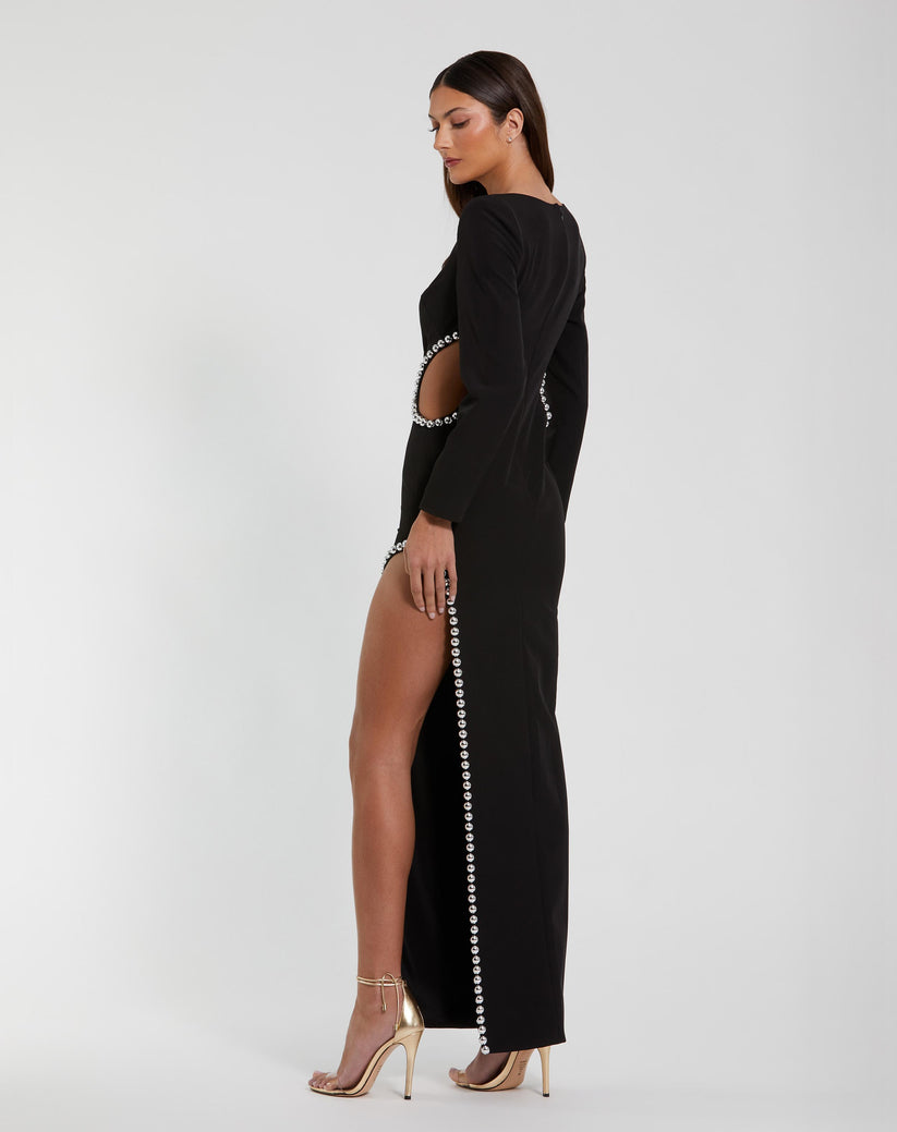 Formal Dresses Beaded Long Sleeve Fitted Evening Formal Dress Black
