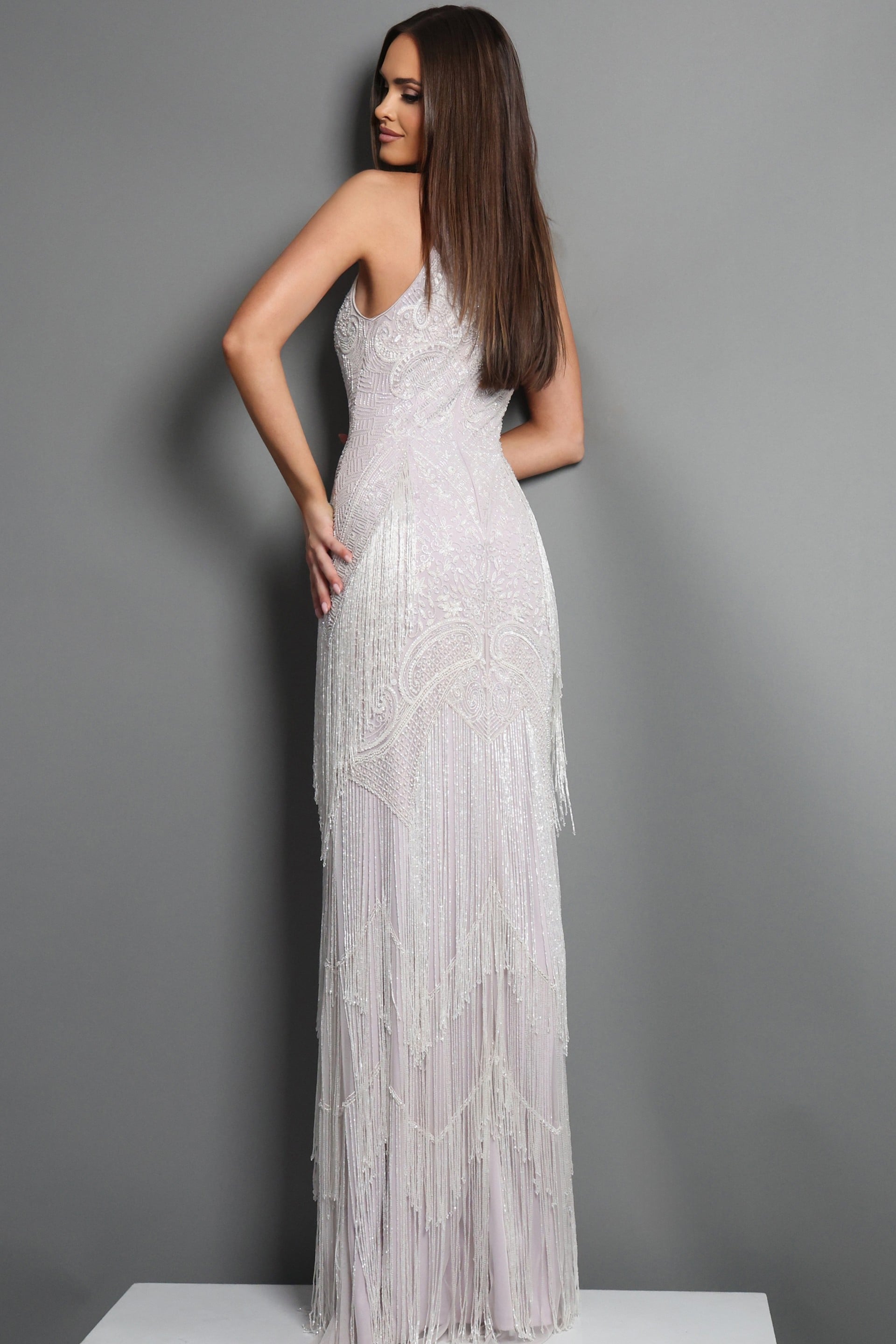 Halter Floor-Length Lace Evening Sheath Jovani 44061