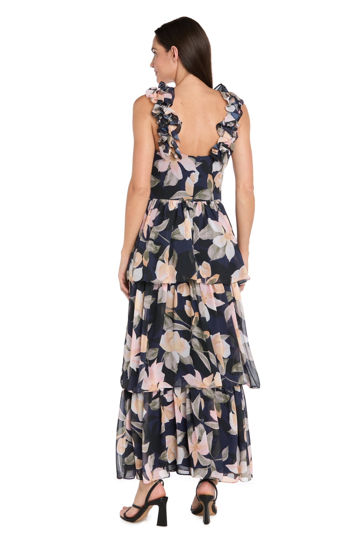 Formal Dresses Long Ruffle Floral Formal Evening Dress R&M Richards 4409 Navy/Multi