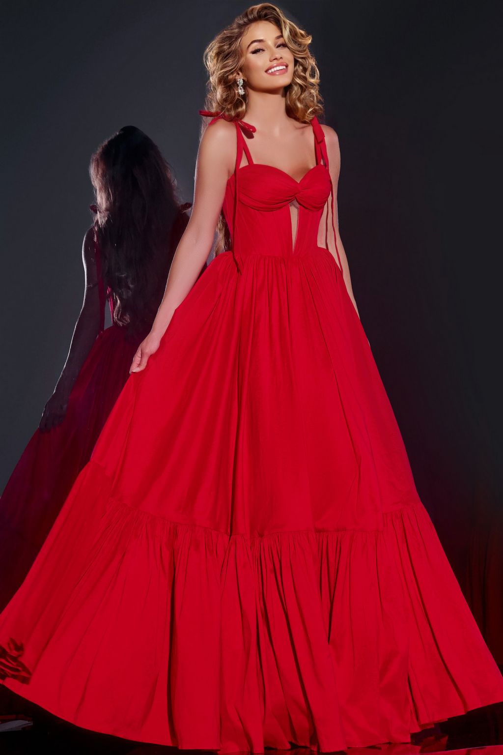 Red Jovani 44182 Ball Gown Long Formal Floral Prom Dress