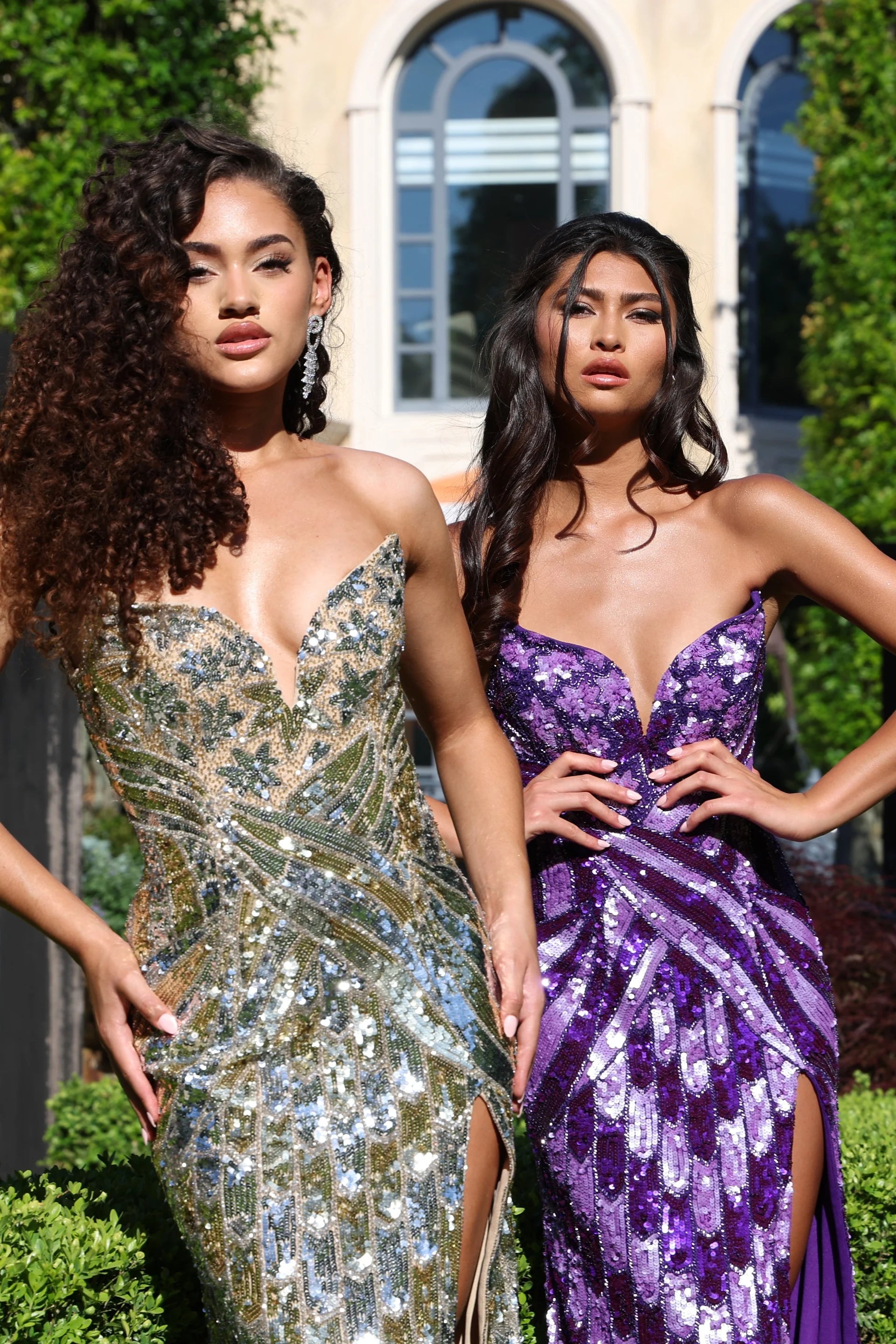 Prom Dresses Sequin Long Gown Slit Formal Prom Dress Dark Purple