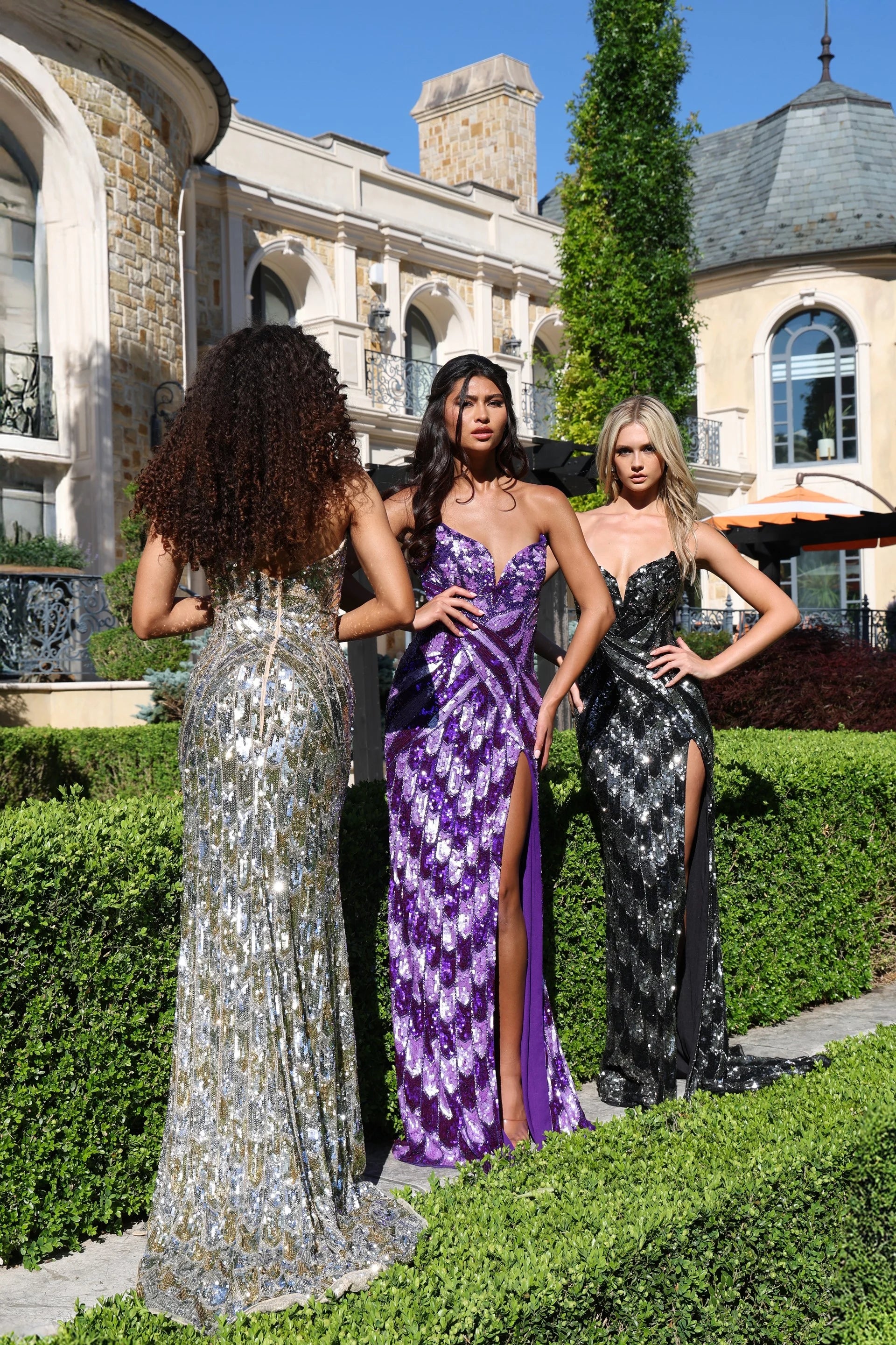 Prom Dresses Sequin Long Gown Slit Formal Prom Dress Gold/Silver