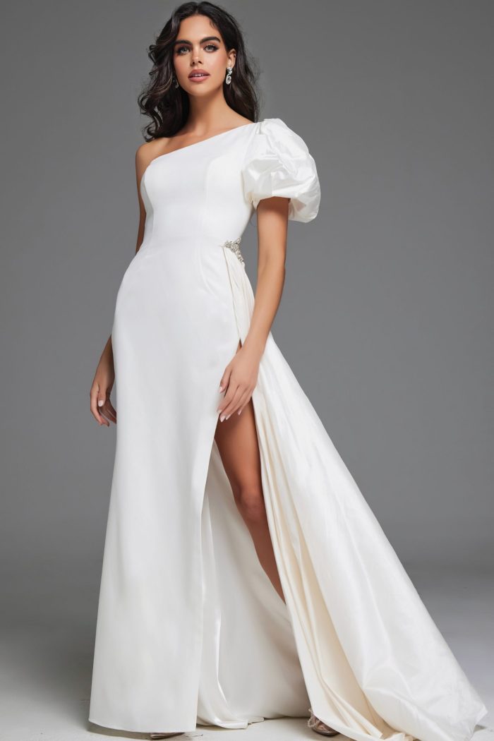 Wedding Dresses Long High Slit Wedding Dress Off-White