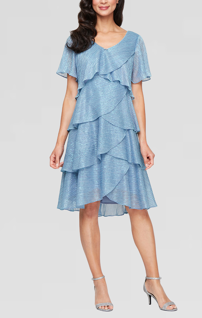 Mother of the Bride Dresses High Low Ruffle Tired Dress Hydrangea