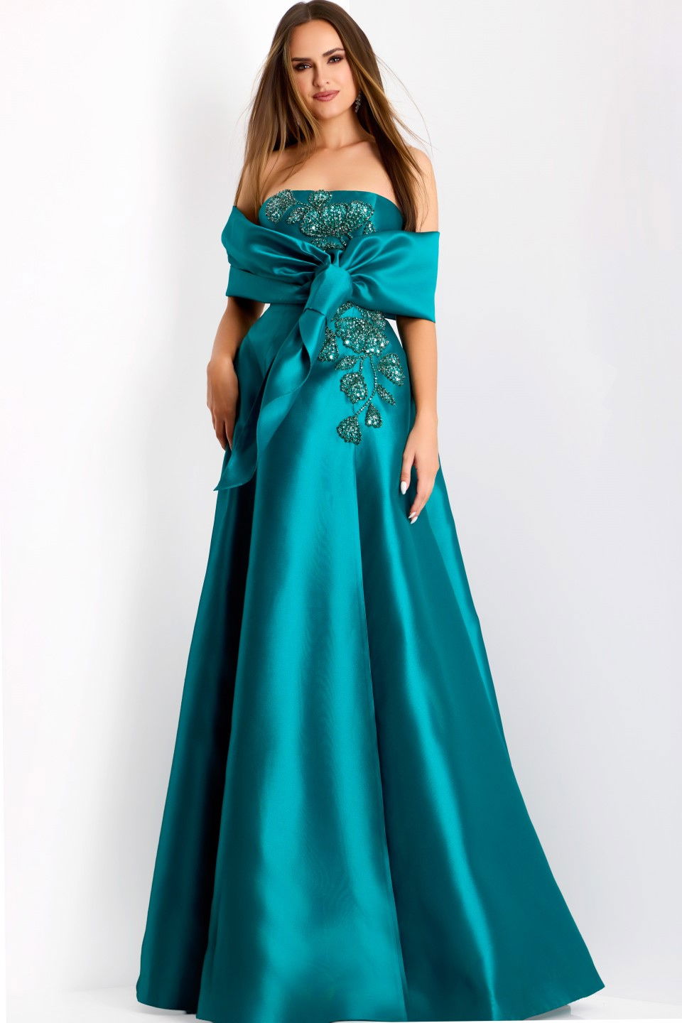 Formal Dresses Long Formal Prom A Line Beaded Dress Jovani 44352 Teal