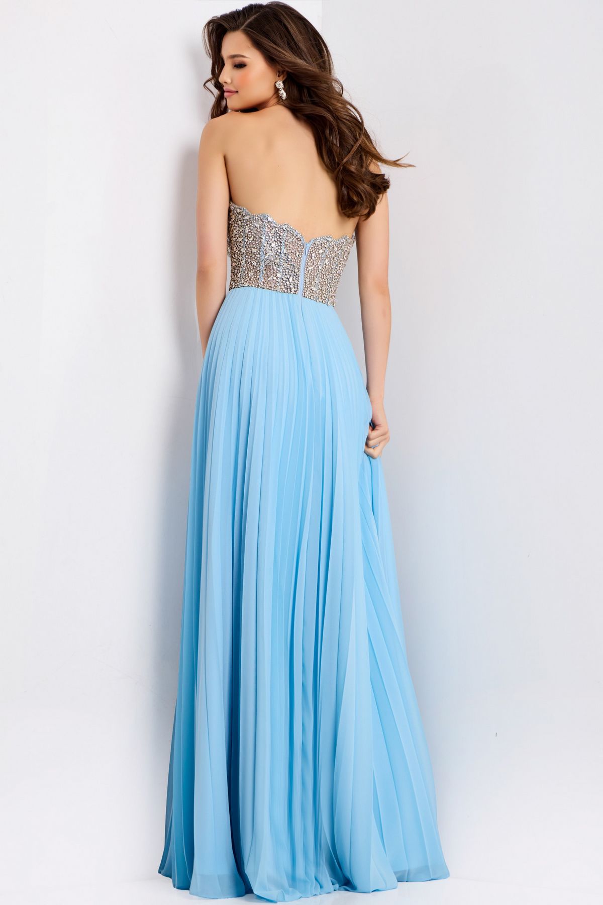 Prom Dresses Long Beaded Formal Ruffle Sequin Evening Prom Dress Light-Blue
