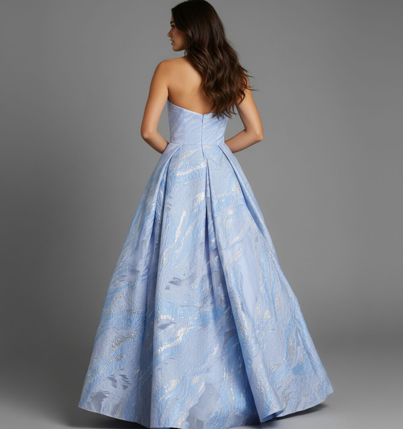 Prom Dresses Floral Print Ball Gown Formal Long Prom Dress Blue