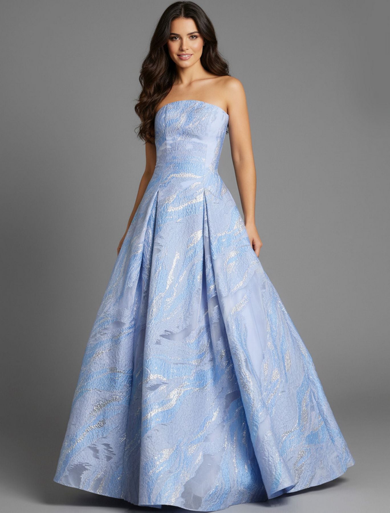 Prom Dresses Floral Print Ball Gown Formal Long Prom Dress Blue
