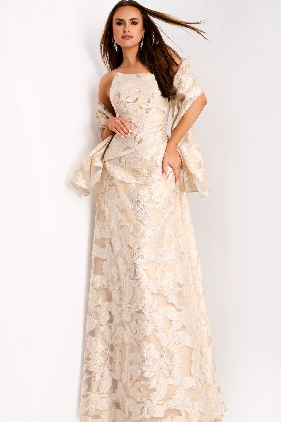 Formal Dresses Long A Line Floral Formal Prom Dress Jovani 44370 Nude