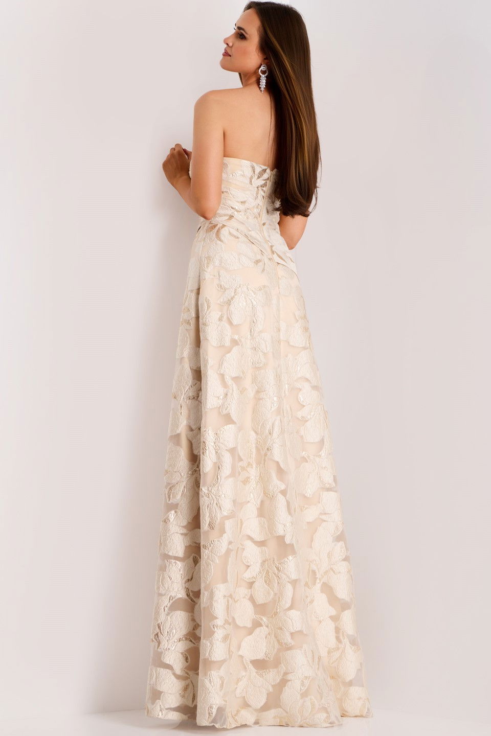 Formal Dresses Long A Line Floral Formal Prom Dress Jovani 44370 Nude
