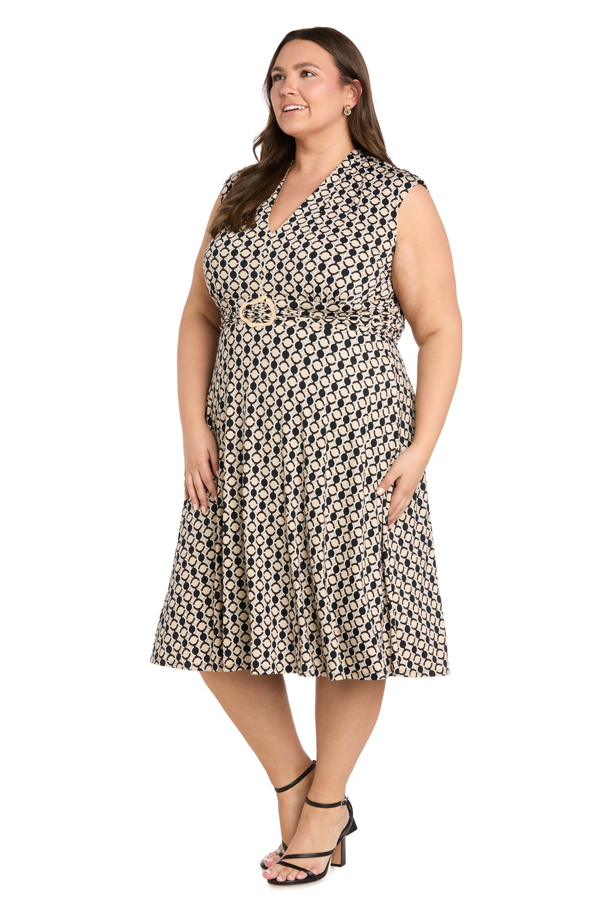 V-Neck Knee-Length Jersey Formal A-Line R&M Richards 4452W