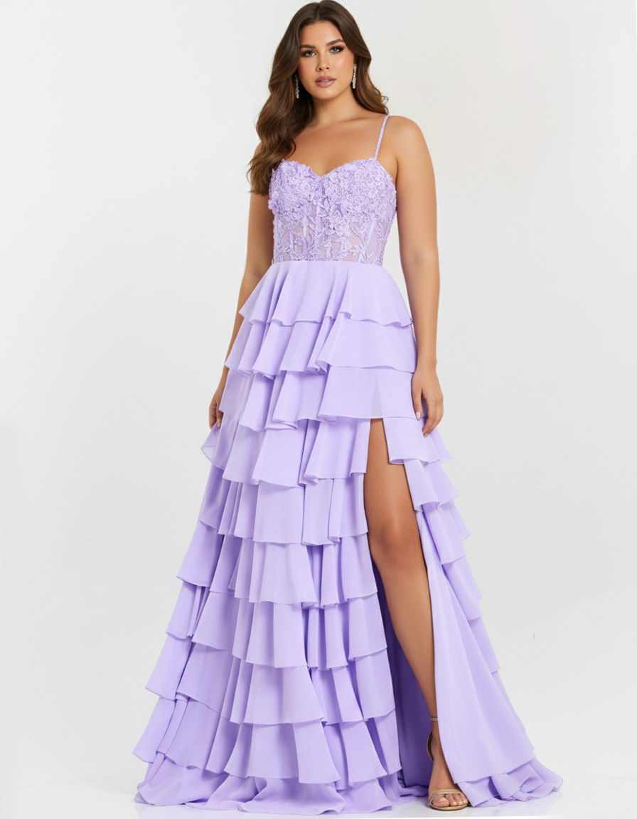 Prom Dresses Formal Long Ruffle Lace Corset Prom Dress Jovani 44543 Lilac