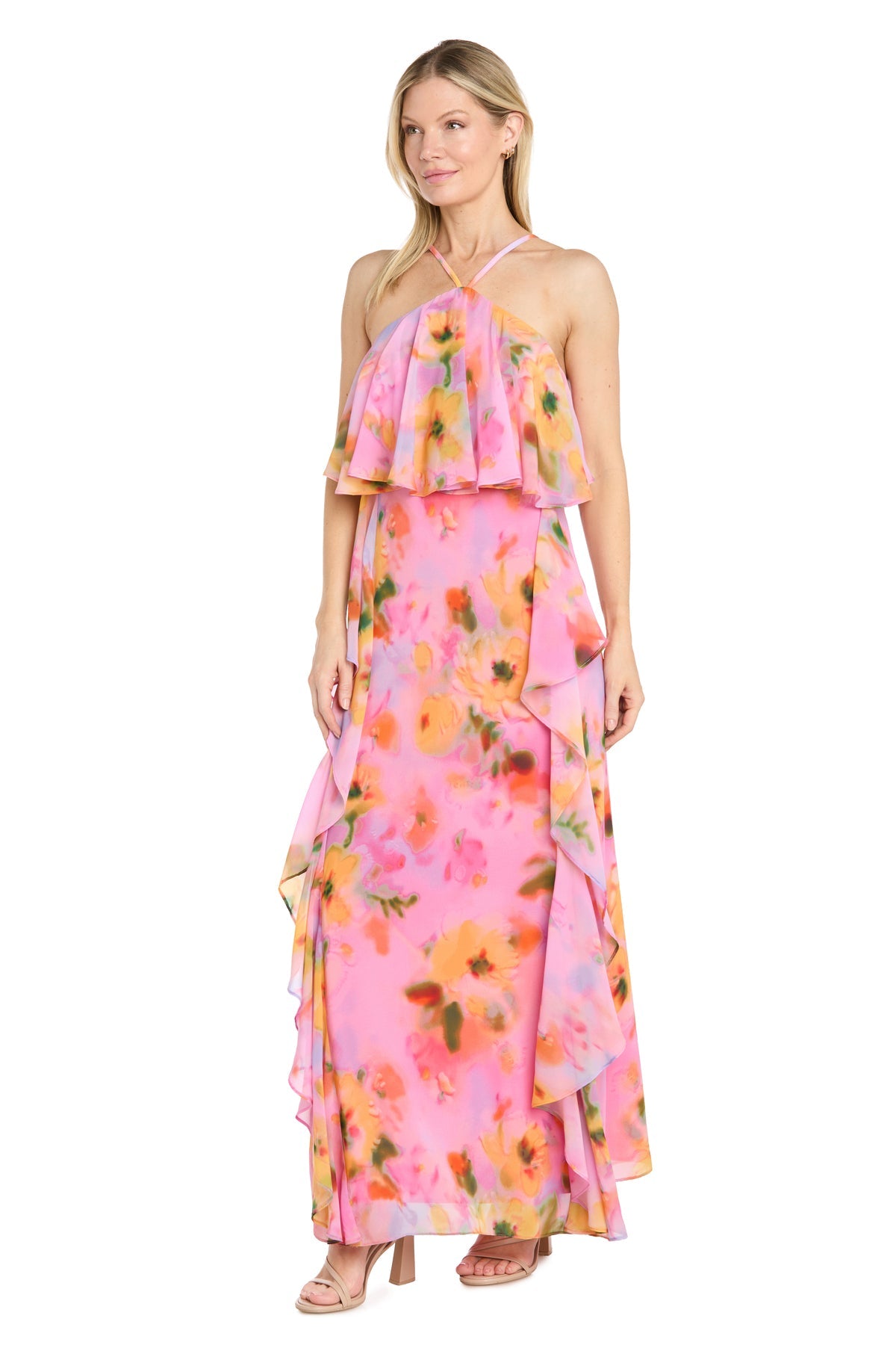 Halter Floor-Length Chiffon Formal A-Line R&M Richards 4455