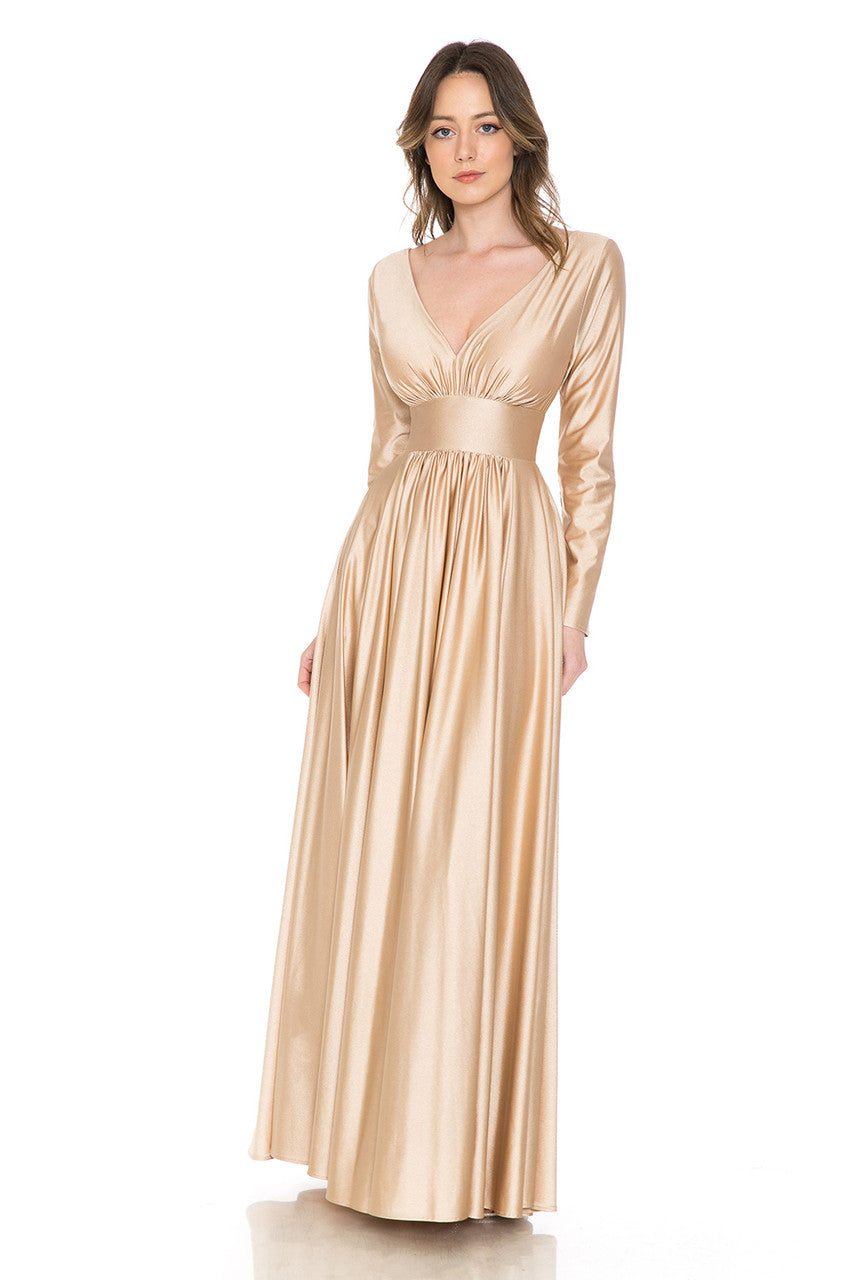 Formal Dresses Long Sleeve A Line Formal Dress Lenovia 5231 Champagne