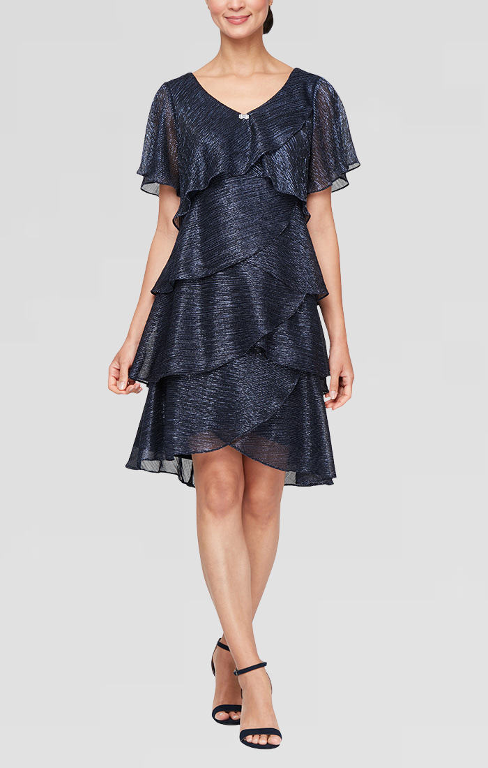 Mother of the Bride Dresses High Low Ruffle Tired Dress Navy